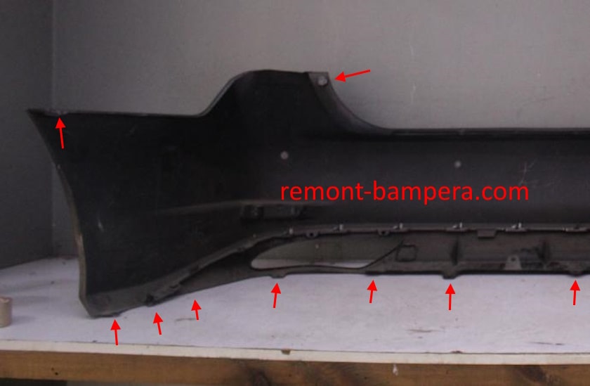 mounting locations for the rear bumper Lexus GS IV (2013-2020)