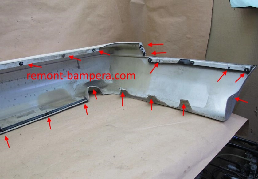 mounting locations for the rear bumper Lexus LS 400 (1995-2000)