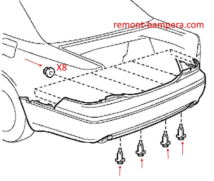 Rear bumper mounting diagram for Lexus LS 430 (2001-2006)