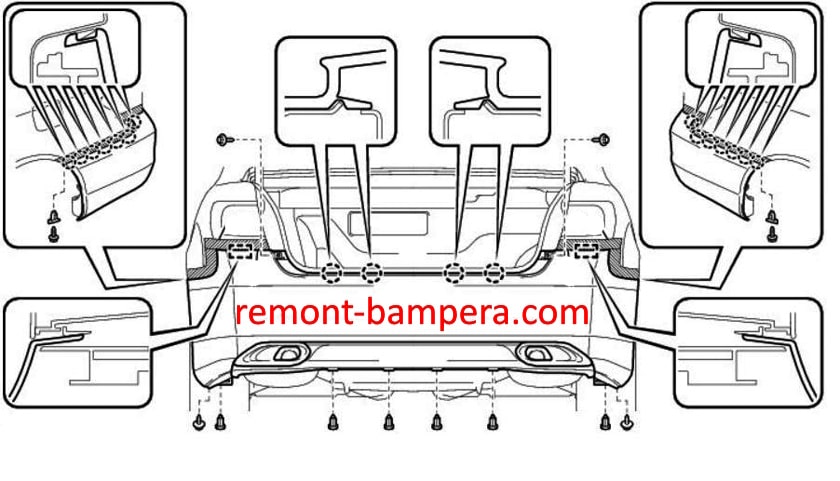 Rear bumper mounting diagram for Lexus LS IV XF40 (2007-2017)