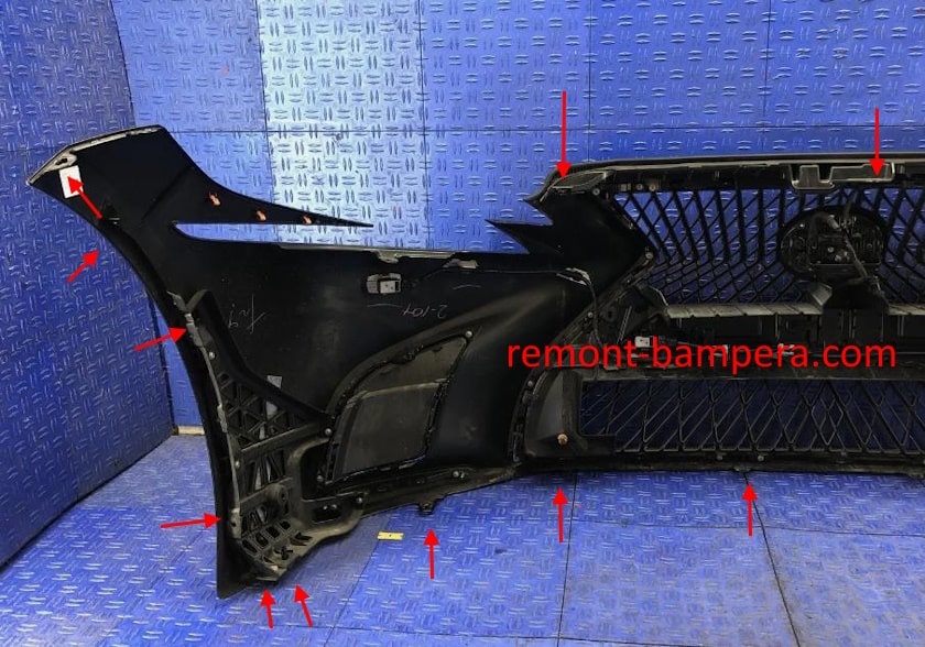 mounting locations for the front bumper Lexus LS 500 (2018-2024)