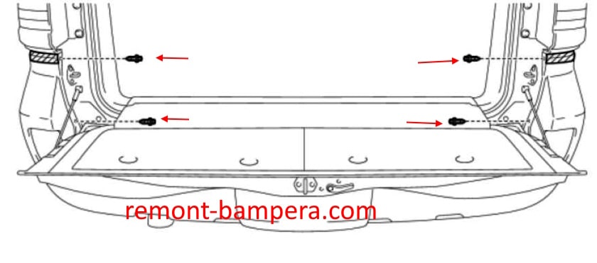 Schema di montaggio del paraurti posteriore per Lexus LX 570 (2008-2021)