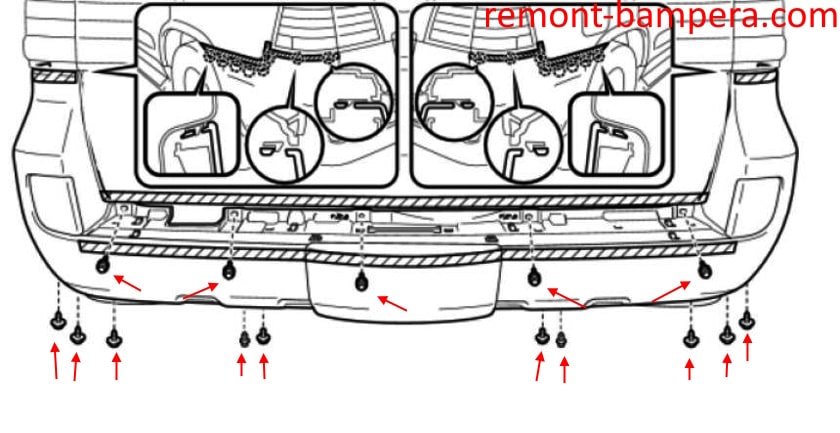 Rear bumper mounting diagram for Lexus LX 570 (2008-2021)