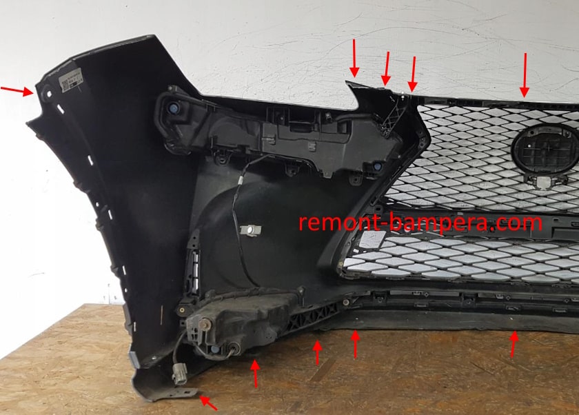 mounting locations for the front bumper Lexus NX 200 (2015-2021)