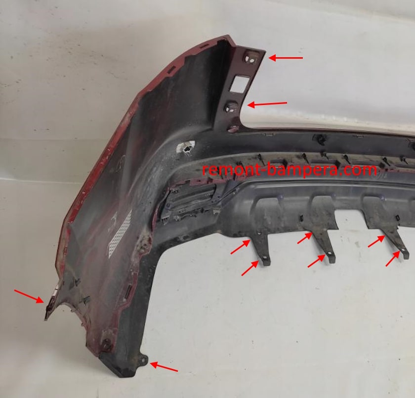 mounting locations for the rear bumper Lexus NX 200 (2015-2021)