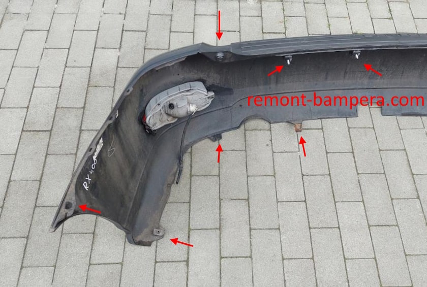 posizioni di montaggio per paraurti posteriore Lexus RX 330 (2004-2009)