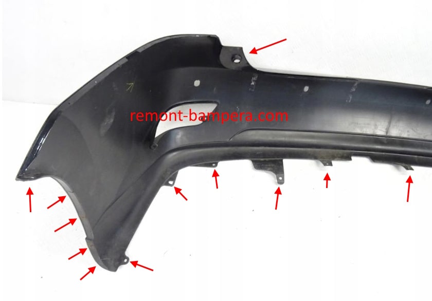 mounting locations for the rear bumper Lexus RX 350 (2010-2015)