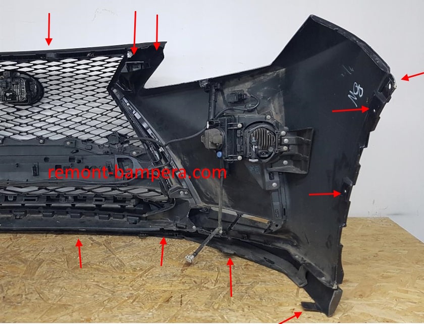 mounting locations for the front bumper Lexus RX 450h (2016-2022)