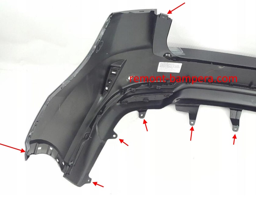 mounting locations for the rear bumper Lexus RX 450h (2016-2022)