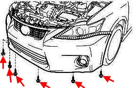 схема крепления переднего бампера Lexus CT