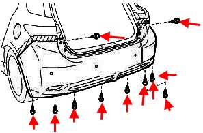 Montageplan für die hintere Stoßstange des Lexus CT