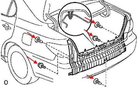 esquema de montaje del parachoques trasero Lexus ES 4 (2001-2006)