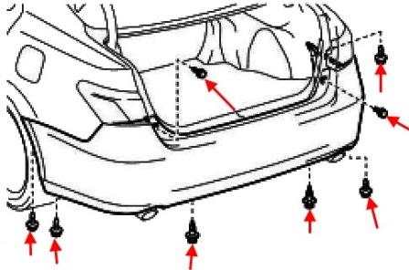 esquema de montaje del parachoques trasero Lexus ES 5 (2006-2012)