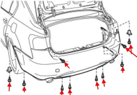 esquema de montaje del parachoques trasero Lexus GS 3 (2005-2012)