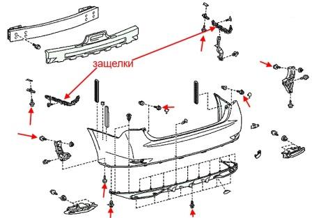 Schaltplan der hinteren Stoßstange Lexus GS 4 (nach 2012)