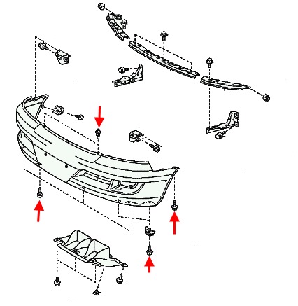 the scheme of fastening of the front bumper of the Lexus GX 470
