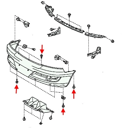 Diagrama de montaje del parachoques delantero del Lexus GX 470
