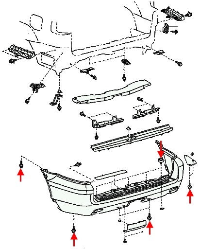 Montageplan für die hintere Stoßstange des Lexus GX 470
