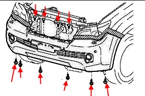 the scheme of fastening of the front bumper of the Lexus GX 460