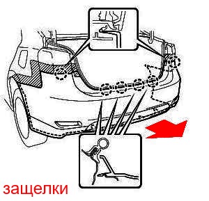 esquema de montaje del parachoques trasero Lexus HS 250h