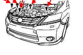 Schéma de fixation du pare-chocs avant Lexus HS 250h