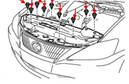Diagramm zur Befestigung der vorderen Stoßstange Lexus IS 2 (2005-2013)