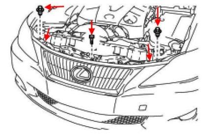 the scheme of fastening of the front bumper Lexus IS 2 (2005-2013)