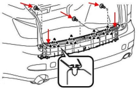 Esquema de montaje de molduras del panel trasero Lexus IS 2 (2005-2013) 