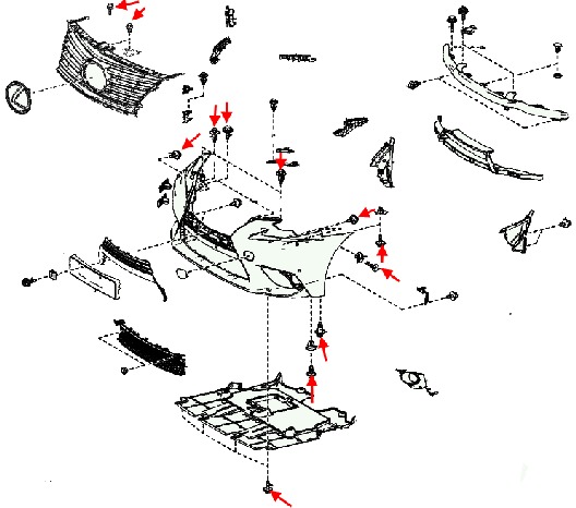 Montageplan für die vordere Stoßstange des Lexus IS 3 (nach 2013)