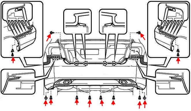schéma de montage du pare-chocs arrière Lexus LS (2006-2012)