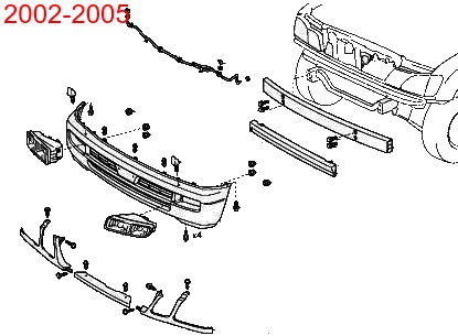 the scheme of fastening of the front bumper of the Lexus LX (1998-2007)