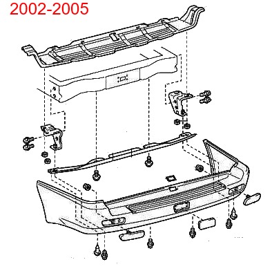 Montageschema für hintere Stoßstange Lexus LX (1998-2007)