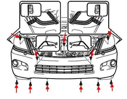 Schéma de montage du pare-chocs avant Lexus LX (après 2007)