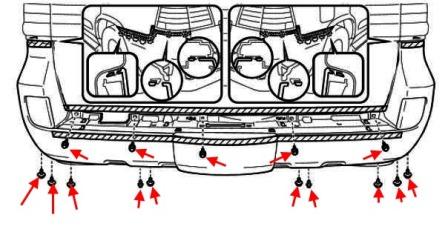 Montageplan für die hintere Stoßstange des Lexus LX (nach 2007)