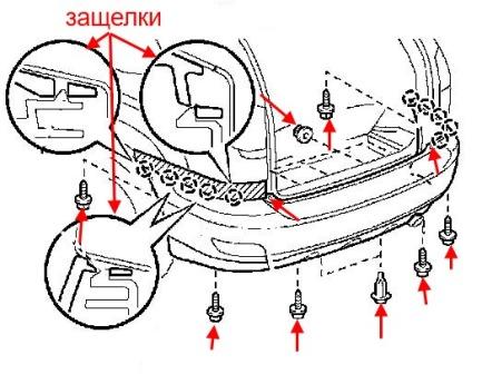 esquema de montaje del parachoques trasero Lexus RX (2003-2008)