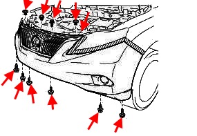 Esquema de montaje del parachoques delantero del Lexus RX (desde 2008)