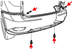 Diagrama de montaje del parachoques trasero del Lexus RX (desde 2008)
