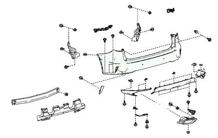 Schema di montaggio del paraurti posteriore Lexus RX (dal 2015)