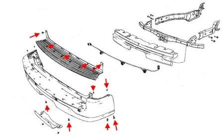 Rear bumper mounting diagram for Lincoln Aviator (2002-2005)