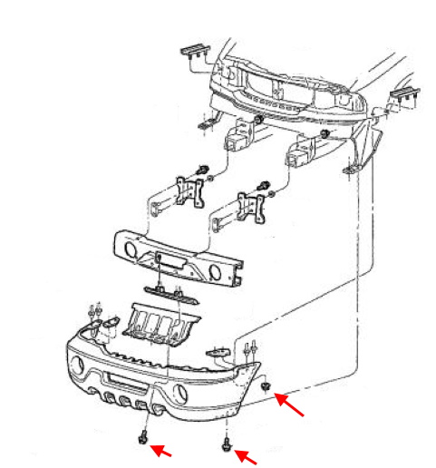 Схема крепления переднего бампера Lincoln Blackwood