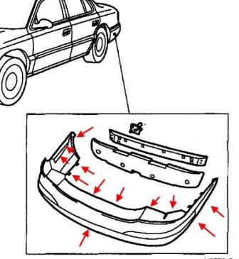 Diagrama de montaje del parachoques trasero Lincoln Continental (1995-2002)