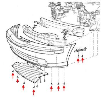 Diagrama de montaje del parachoques delantero Lincoln LS