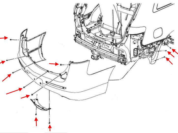 Schema di montaggio del paraurti posteriore Lincoln MKT