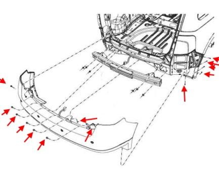 Diagrama de montaje del parachoques trasero Lincoln MKX (2007-2015)