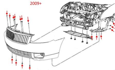 Lincoln MKZ front bumper mounting diagram (2005-2012)