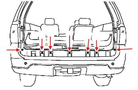 Rear bumper mounting diagram for Lincoln Navigator (2003-2006)