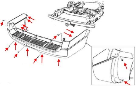 Schéma de montage du pare-chocs arrière Lincoln Navigator (2007-2017)