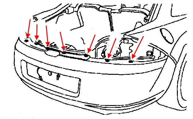 Schéma de montage du pare-chocs arrière Mercury Cougar (1999-2002)