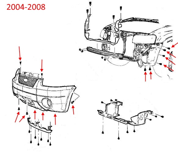 Diagrama de montaje del parachoques delantero del Mercury Mariner