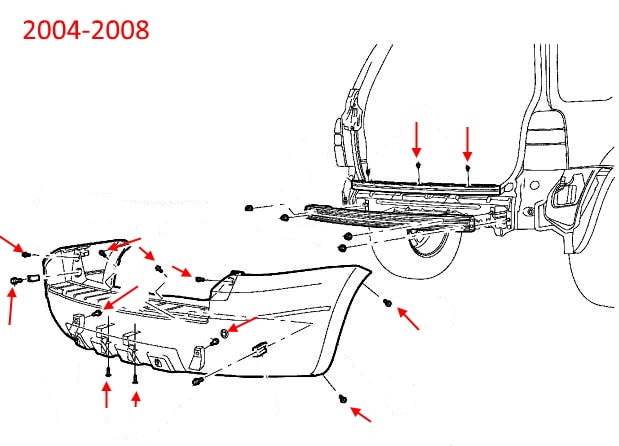 Diagrama de montaje del parachoques trasero del Mercury Mariner